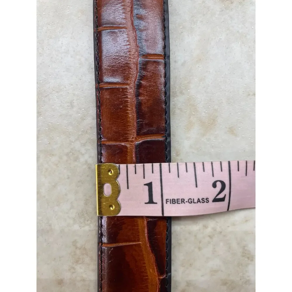 Jos A Bank Dress Belt Size 42 Leather Brown Croc Embossed Gold Tone Buckle